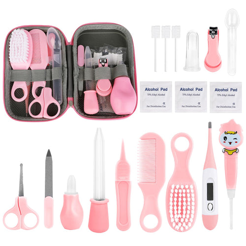 Baby Healthcare and Grooming Kit Baby Nursery Health Care Set with Hair Brush Comb Nail Clipper Pacifier Clip Nasal Aspirator Baby Essentials for Newborn Infant Baby Girls Boys 19 in 1 Pink