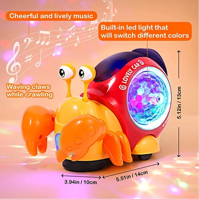 Crawling Snail Baby Toy with Lights and Music featuring colorful LED lights and cheerful music while crawling.