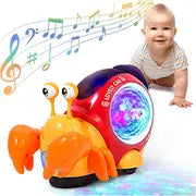 Crawling Snail Baby Toy with Lights and Music features vibrant colors and engages babies with music and lights.